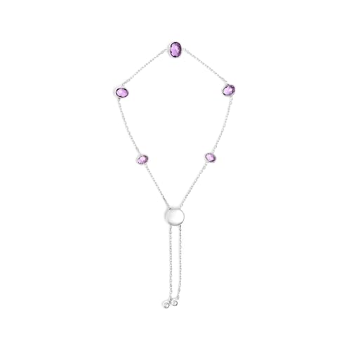 Haus of Brilliance .925 Sterling Silver Bezel Set Purple Amethyst 5 Station Adjustable Bolo Bracelet