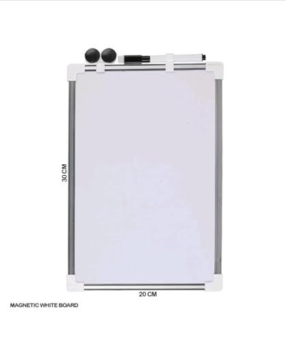 Image of BeFunky Multipurpose White Board with 1 Magnetic Black Marker and 2 Magnets | Heavy & Durable Dual Side Aluminium Boundaries for Kids & Adults | Use in Schools, Home, Office (20 x 30 cm)