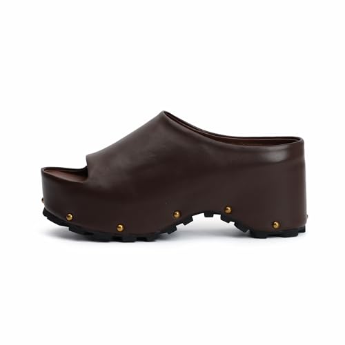 Image of XOBZJH Long-Hair Calfskin Chunky Clog Slide for Women - Memory Foam Luxury Slip on Shoes Women's Mules & Platform Clogs,Designer Mules for Women 2025