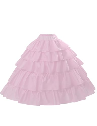 BEAUTELICATE Damen Reifrock Brautkleid Lang A-Linie Petticoat Rockabilly Barock Kleid Unterröcke Krinoline 4 Ringe mit Rüschen fur Hochzeit Karneval...