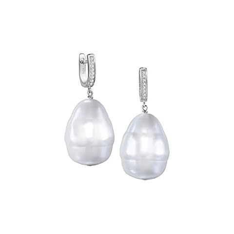 JANIS by JANIS SAVITT Baroque Shell Pearl Drop Earring Sterling Silver with Cubic Zirconia Huggie Hoop Made in USA Cover
