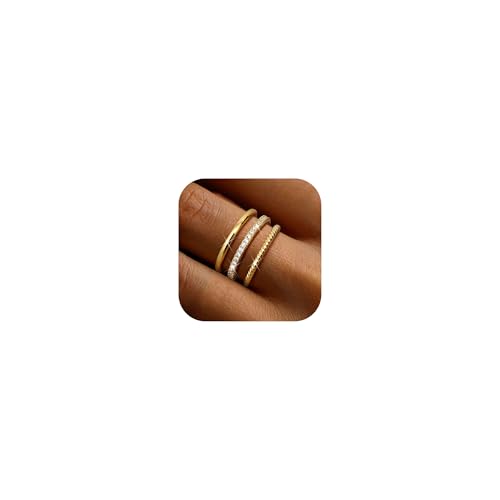 Adramata 3 Anillos Mujer Oro 14K Anillos de Compromiso Apilables Boho para Dedos Anillo Fino Minimalista Anillo para Pulgar