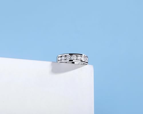 Men Moissanite Ring Moissanite Eternity Wedding Band Ring, 1.4cttw D Color VVS1 Lab Diamond Channel Set, S925 Silver with 18K White Gold Plated Moissanite Wedding Engagement Anniversary2