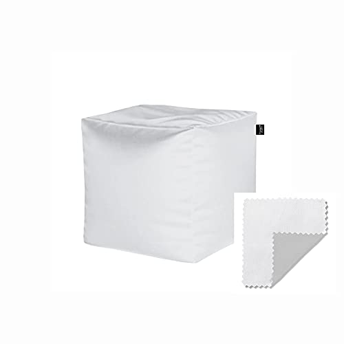 PUFFSMANIACS® PUF Cubo Canvas - Impermeable, Diversion, Juego, Confort, Relax, Relleno Incluido: Perlas DE POLIESTIRENO IGNIFUGA, Costura Reforzada, Garantia INCLUIDA. (Blanco) Cover