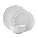 Pfaltzgraff Fluted Grace 24 Piece Porcelain Plate and Bowl Dinnerware Set, Service for 8, Fluted Design, Durable for Everyday Use, White
