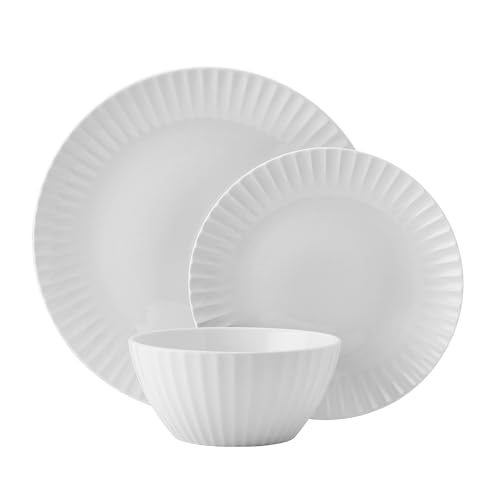 Image of Pfaltzgraff Fluted Grace 24 Piece Porcelain Plate and Bowl Dinnerware Set, Service for 8, Fluted Design, Durable for Everyday Use, White