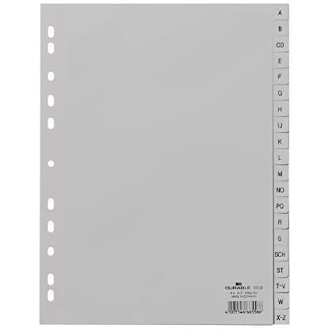 Durable A-Z Register (A4, geprägte Taben, 20tlg., aus PP, volldeckend) 20 Stück, grau, 651010 Cover