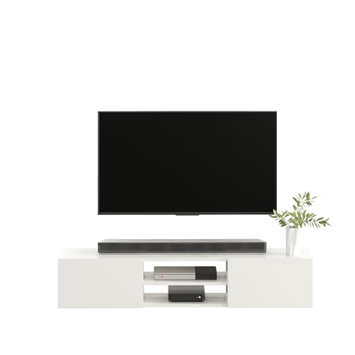 Image of FURNEASER Sasia Modern Wall Mounted TV Unit for 32 /42 /55 Inch TV | Floating Entertainment Unit with Storage | Engineered Wood TV Cabinet for Living Room | TV Stand with Doors (White)
