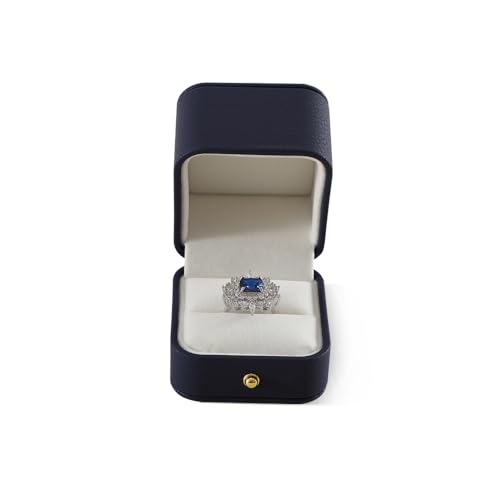 Yinbeini Caixa de anel de casamento, caixa de anel de casamento de couro, suporte de anel de noivado premium, estojo de exibição de anel de luxo, caixa de joias azul escuro