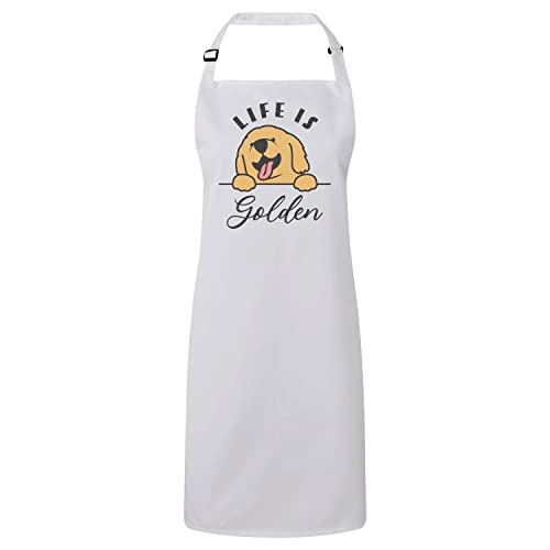 Tablier Golden Retriever cadeau blanc original pour cuisinier propriétaire de chien