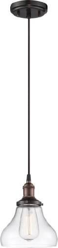 Image of Nuvo Lighting 60 /5503 Vintage Incandescent One Light Pendant Curved Clear Glass Rustic Bronze