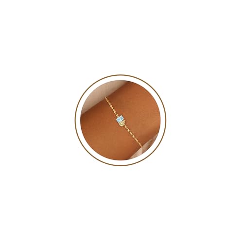 Honsny Birthstone Gold Bracelets for Women Trendy Non Tarnish 14K Gold Plated Dainty Charm Stackable Friendship March Aquamarine Bracelets Waterproof Jewelry for Friend Birthday Graduation Gifts