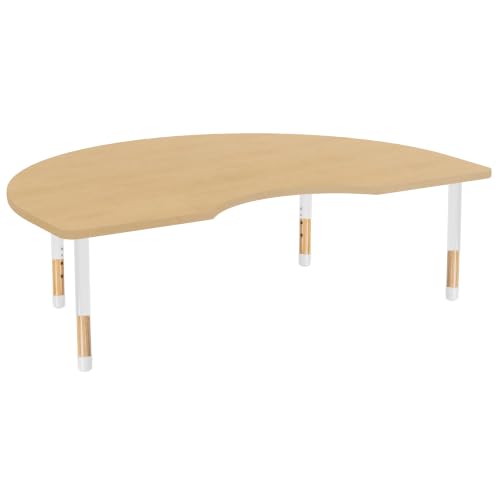 Image of 48 inch x 72 inch Kidney Kids Classroom Table with Adjustable Chunky Wood Legs