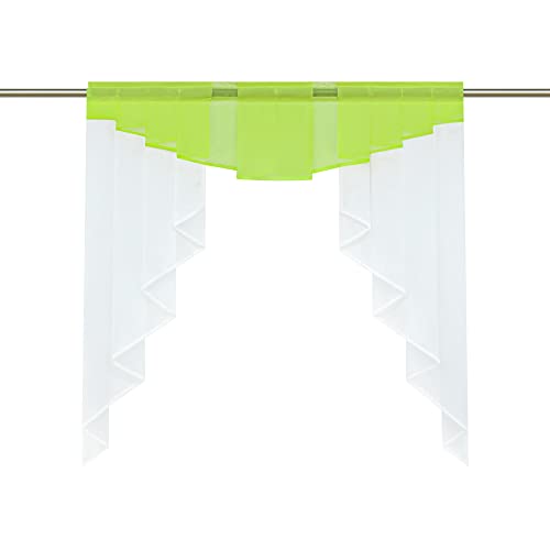 HongYa 1 Pièce Store Bateau Transparent Passe Tringle Plissé Coloré Triangulaire Voilage de Fenêtre Salle de Séjour Cuisine Chambre Décoratif et Moderne Vert H/L 125/120cm