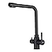 KAIBOR Grifo de cocina negro monomando con Grifo para osmosis, Grifo fregadero osmosis 360° Giratorio con Aireador, 3 Vías Osmosis con Dos Salidas, Altura Total 34cm, el acabado es cepillado