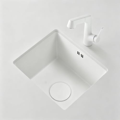 Bar Sink Matte White Quartz Composite Single Bowl | Prep Sink, Undermount Sink with R10 Corners, 3-Way Installation(Pull?Out Kit