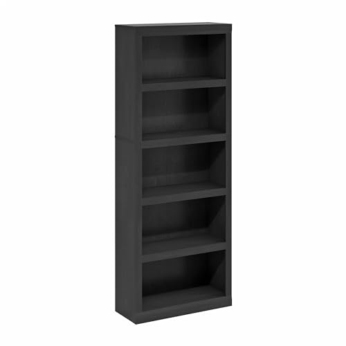 Image of Furinno Rail Book Shelf, 5-Tier Bookshelf with Open Shelf, Bookcase with Classic Style Edges, 10 x 24.6 x 63.5, for Organization and Storage, for Living Room, Bedroom, Home Office, Blackwood