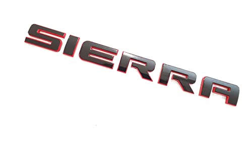Image of 1x Sierra Emblem Nameplate Letter Decal Car Badge Compatible with Gm 2500Hd 3500Hd Sierra (Black /Red)