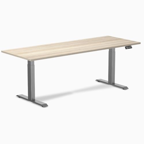 Image of Desky Electric Standing Desk, 78.7 inch Laminate Height Adjustable Sit Stand Desk, Dual Motor, 4 Memory Presets, Ergonomic Computer Workstation for Home Office - Classic Oak Top and Space Gray Frame
