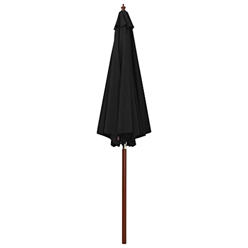 Parasol de jardin noir mât bois 300 cm : finis les coups de soleil sur votre terrasse ou patio