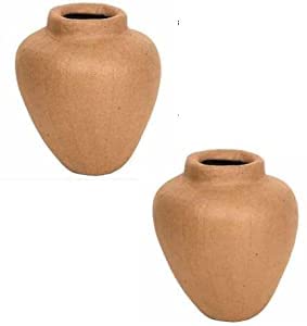 Factory Direct Craft Set of 2 Unfinished Paper Mache Urn Vases Ready to Finish and Decorate - Size: 8" H x 7" Dia.