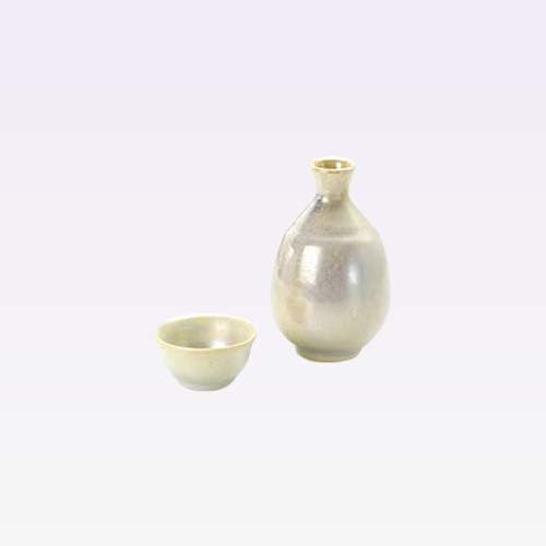 Tokyo Matcha Selection - Tokkuri Sake Server Bottle & Cup Set - Raster Glaze 2 Color - Mino Ware [Standard Ship by SAL: NO Tracking Number & Insurance] (Black)