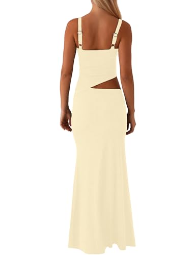 Image of ISZPLUSH Women's Cocktail Maxi Dress V Neck Cut Out Sleeveless Backless Spaghetti Strapless Party Streetwear Long Dress