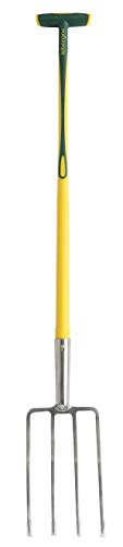 Leborgne Fourche à bêcher, 4 dents carrées, Manche tri-matière en T, Tête acier inoxydable