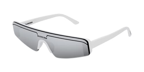 Balenciaga BB0003S 002 99MM White/Silver Rectangular Sunglasses for Men for Women + BUNDLE with Designer iWear Eyewear Kit
