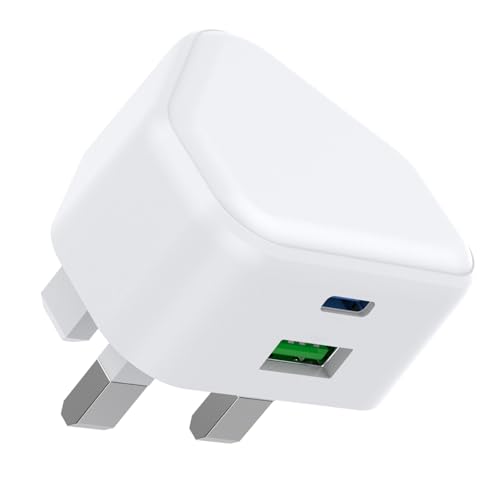 USB C Plug 25W USB and Type C Charger Plug Adaptor UK Fast Charge for iPhone 17 Pro Max Air 16e 16 Plus Pro Max 15 14 13 12 11 SE Watch iPad 9th 10th 11th A16 A17 USBC Port USB-C Phone Charging Plugs