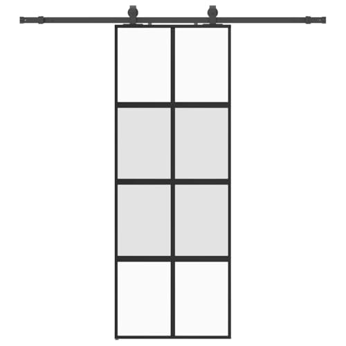 vidaXL Puerta corredera con herrajes negro 76x205 cm vidrio templado, puerta interior, puerta corrediza de granero, puerta corrediza interior