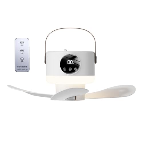 Ventilador de techo con luz, refrigeración recargable portátil, 2400 mAh, enfriador de tienda de campaña colgante, ventilador inalámbrico para camping, flujo de aire remoto ajustable, para caravana