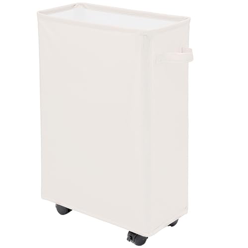Image of Laundry Basket, Slim Storage Basket with Wheels, Collapsible Rolling Laundry Basket for Clothes, Small Laundry Hamper for Dorm and Laundry Room,Yoga Fitness Storage Organiser, 40L, Beige