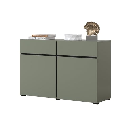 Meublorama Buffet Color Verde Salvia 120cm colección Havana. Aparador diseño con 2 Puertas y 2 cajones.