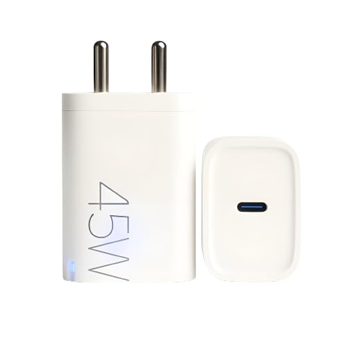 Image of 45W Type C Rapid Charging Adapter for CMF by Nothing 3a Pro /3a /3 /2A /2A Plus /CMF Phone 2 Pro /Phone 1 /9a /S25 Edge /13s /Buds /Laptop /Tablet | Upto 50 W Support USB C Super-Fast Charge Adaptor, White