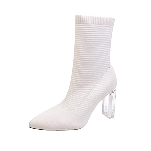 Botas De Verano Mujer 2022 Caladas Botines de Mujer Otoño e Invierno cómoda Punta Estrecha Tacón Cuadrado Tejido elástico Color sólido Slip On Botas Cowboy De Mujer Primavera Cover