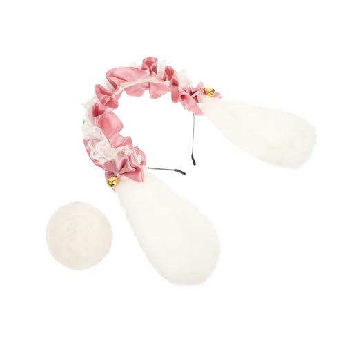 LALADEFIEE 1 セット うさ耳カチューシャ 尾 レースの花の帽子 レースのカチューシャ ガーリーな装飾 うさ耳の帽子 ウサギのコスプレプロップ 仮装パーティーの小道具 ぬいぐるみ生地 ピンク