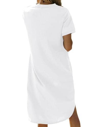 Image of Dyexces Summer Dress for Women Crew Neck Short Sleeve Solid Basic T-Shirts Casual Midi Dresses with Pocket