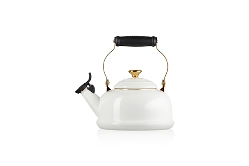 Image of Le Creuset Enamel On Steel Whistling Tea Kettle, 1.7 qt., White /Gold