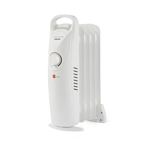 Geepas Oil Filled Radiator Heater 450W, 5 Fin | Mini Portable Electric Heater Adjustable Thermostat Overheat Protection Energy Efficient Heating | 2 Year Warranty White