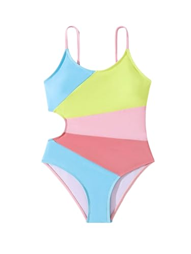 SweatyRocks Girl's Color Block Cut Out One Piece Swimsuit Spaghetti Strap Bathing Suit Swimwear