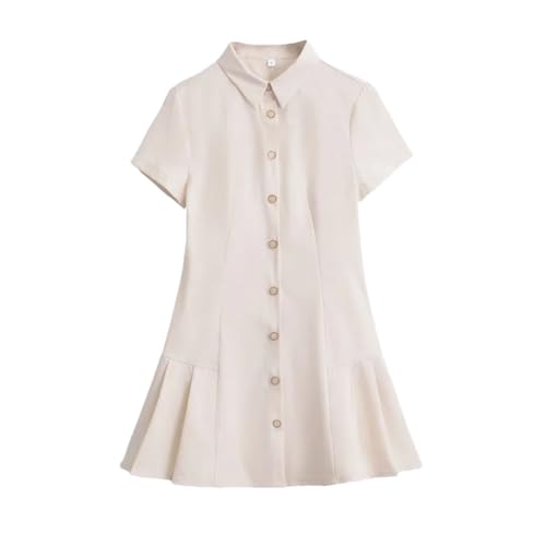 Women Short Sleeves Mini Dress Vintage Button-Up Vestidos Dresses White