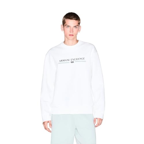 Armani Exchange Sweat à Manches Longues pour Homme, Grand Logo sur Le Devant, Coupe décontractée, Blanc cassé, XL, Blanc cassé., XL