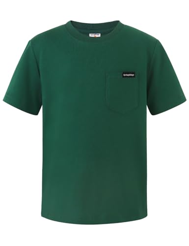 Spring&Gege Boys Short Sleeve Heavyweight Pocket T-Shirt Kids Cotton Crewneck Tee Shirts
