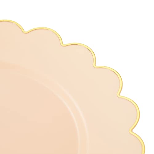 Blue Panda 50 Pack Ivory Pink Plastic Plates For Party, 9 Inch Disposable For Party Supplies, Wedding, Gold Foil Scalloped Edges #TOP2