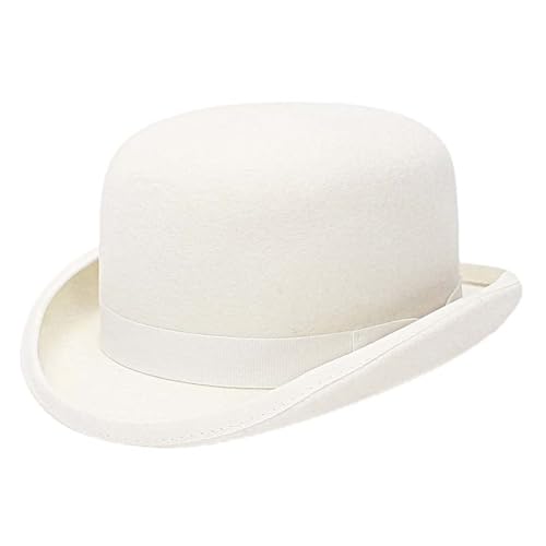Aoleaky Wool Felt White Bowler Hat for Men Satin Lined Party Formal Fedora Costume Magician Cap White 55CM S
