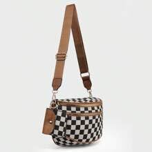 Image of Lushandy Bum Bag Checkered Crossbody Bag Mom Everyday Purse | Roomy Space, Wipe Clean, Wide Strap
