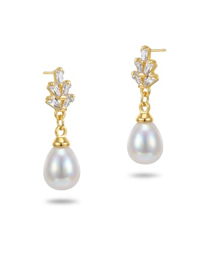 HANLI Boucles D'oreilles Femme Perle Plaqué 18K Or en Zircon Cubique Ladies Hypoallergénique Bijoux Cadeaux Pour Femmes