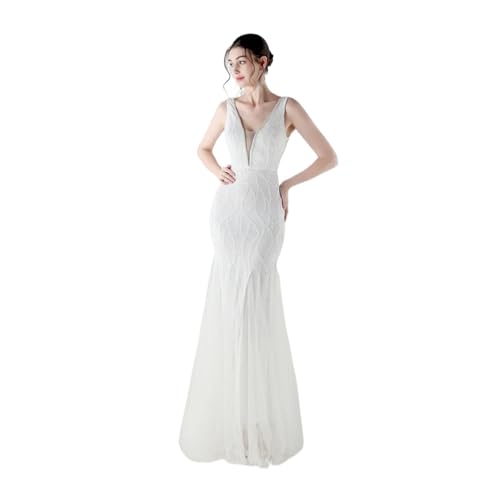 BFLCWSTD Vestidos De Fiesta Mujer Elegantes Vestidos de Noche Largos y Elegantes sexys for Boda, Vestidos Fiesta cumpleaños Malla for Mujer, Vestido Rosa Verano for(Milky White,S)