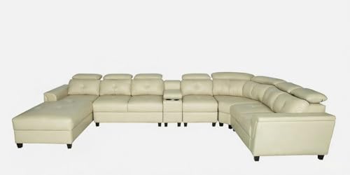 Image of Mishel 12 Seater Sofa Set for Living Room | Sectional U Shaped 12 Seater Sofa with Storage & Cupholder (Cream Leatherette, LHS)